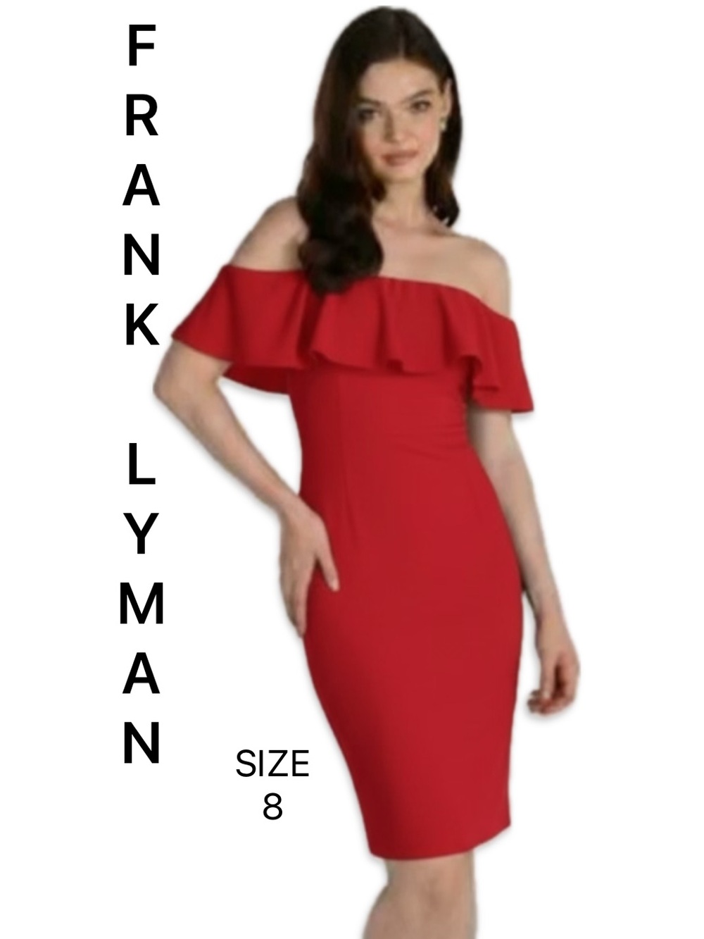 Frank Lyman Red Off the Shoulder Ruffle Bodycon Dress Made in Canada 8